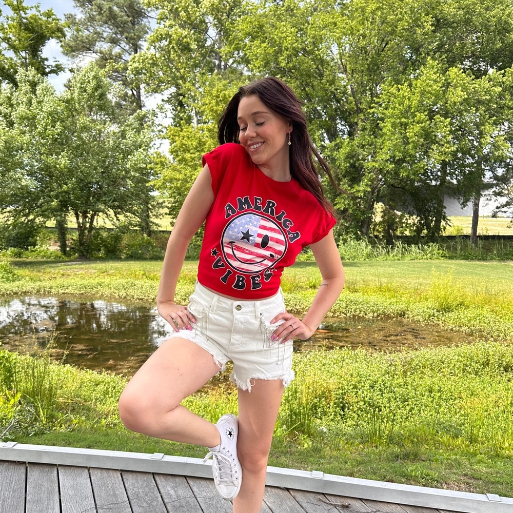 4th of July Women's Graphic Red Tee